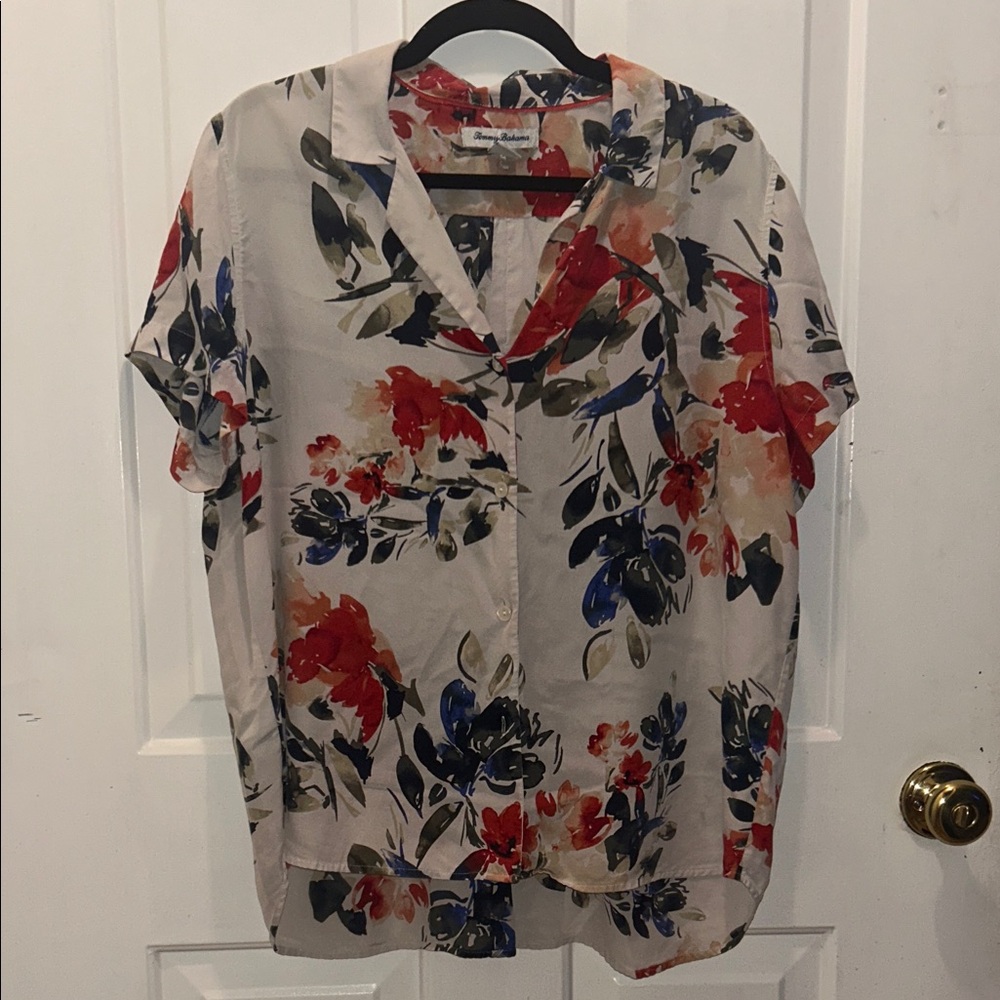 Tommy Bahama Floral Button-Down Shirt - Red, Blue, and Cream